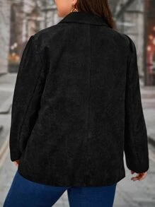 SHEIN LUNE Plus Double Breasted Corduroy Blazer - Black - View 2