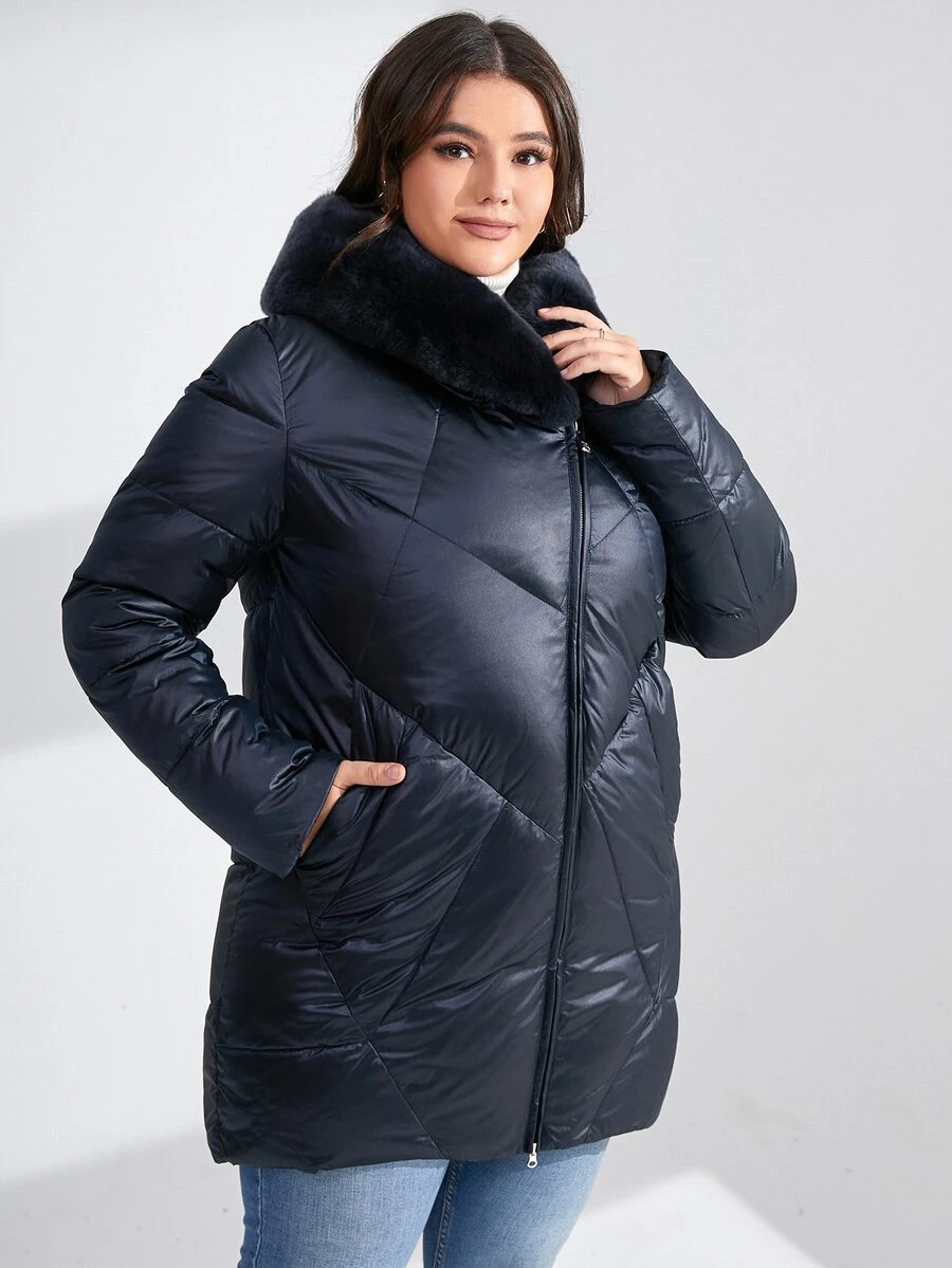 MIEGOFCE Plus Zip Up Hooded Padded Coat - Navy Blue - View 1