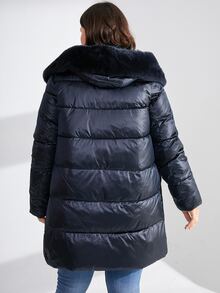 MIEGOFCE Plus Zip Up Hooded Padded Coat - Navy Blue - View 2