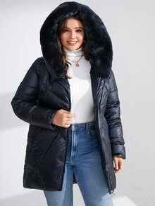 MIEGOFCE Plus Zip Up Hooded Padded Coat - Navy Blue - View 4