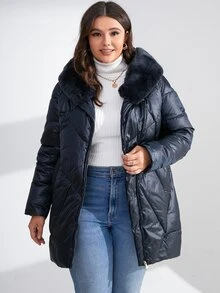 MIEGOFCE Plus Zip Up Hooded Padded Coat - Navy Blue - View 6