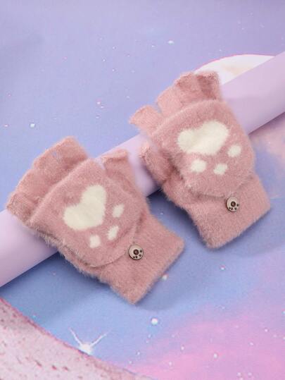 Paw Pattern Fuzzy Gloves