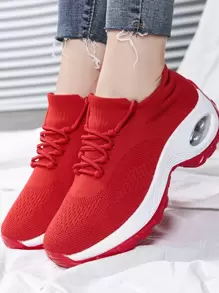 女士紅色步行鞋,前繫帶運動步行鞋 - 紅色 - 查看 2