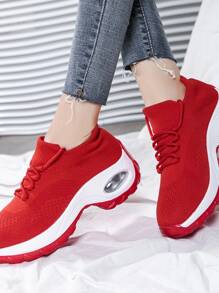 女士紅色步行鞋,前繫帶運動步行鞋 - 紅色 - 查看 6