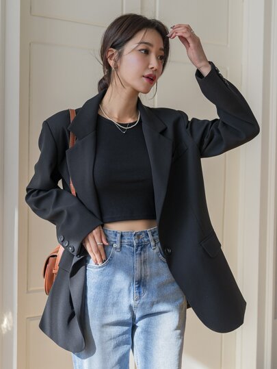 DAZY Women's Solid Color Lapel NeckLong Sleeve Business Casual Blazer