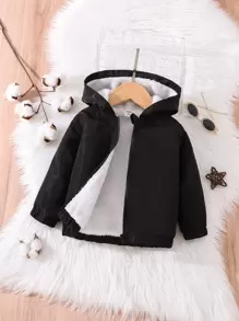 Baby Teddy Lined Hooded Jacket - Black - View 1