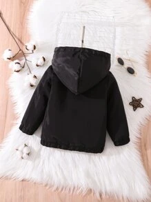Baby Teddy Lined Hooded Jacket - Black - View 2