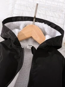 Baby Teddy Lined Hooded Jacket - Black - View 4