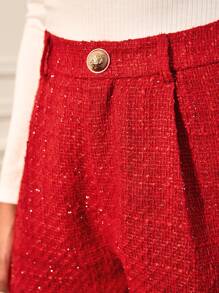 SHEIN Clasi High Waist Tweed Shorts - Red - View 4