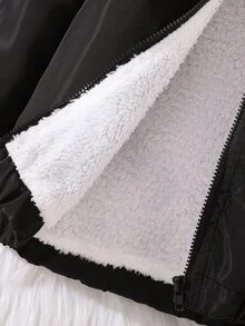 Baby Teddy Lined Hooded Jacket - Black - View 5