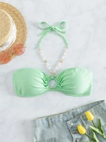 SHEIN Swim Summer Beach Ring Linked Bikini Top - Mint Green - View 4