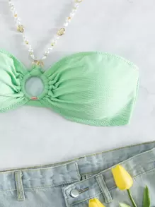 SHEIN Swim Summer Beach Ring Linked Bikini Top - Mint Green - View 6