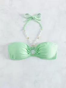 SHEIN Swim Summer Beach Ring Linked Bikini Top - Mint Green - View 3