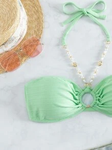 SHEIN Swim Summer Beach Ring Linked Bikini Top - Mint Green - View 5