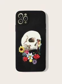 Love to Death by Bosco Bones 骷髏和花朵圖案手機殼 - 黑與白 - 查看 1