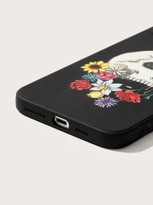 Love to Death by Bosco Bones 骷髏和花朵圖案手機殼 - 黑與白 - 查看 3