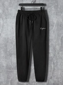 Manfinity Men Letter Graphic Drawstring Hoodie & Joggers - Black and White - View 3