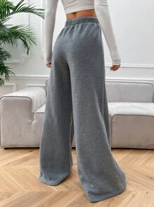 SHEIN EZwear Drawstring Waist Wide Leg Joggers - Light Grey - View 2