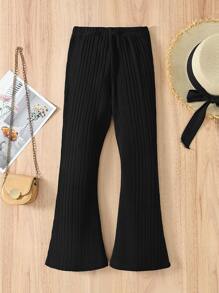 Pantalones Acampanados De Tejido De Punto Acanalado Para Niña En Edad Intermedia - Negro - Ver 2