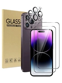 2pcs Privacy Screen Protector & 2pcs Camera Lens Protector Compatible With iPhone - Black - View 1
