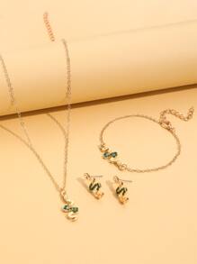 4pcs/set Rhinestone Snake Decor Jewelry Set - Yellow Gold - View 3