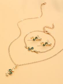 4pcs/set Rhinestone Snake Decor Jewelry Set - Yellow Gold - View 2