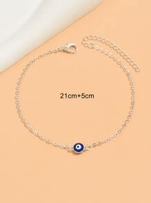 1pc Simple & Versatile Beach Vacation Style Evil Eye Anklet Suitable For Women's Daily Wear - Silver - View 3
