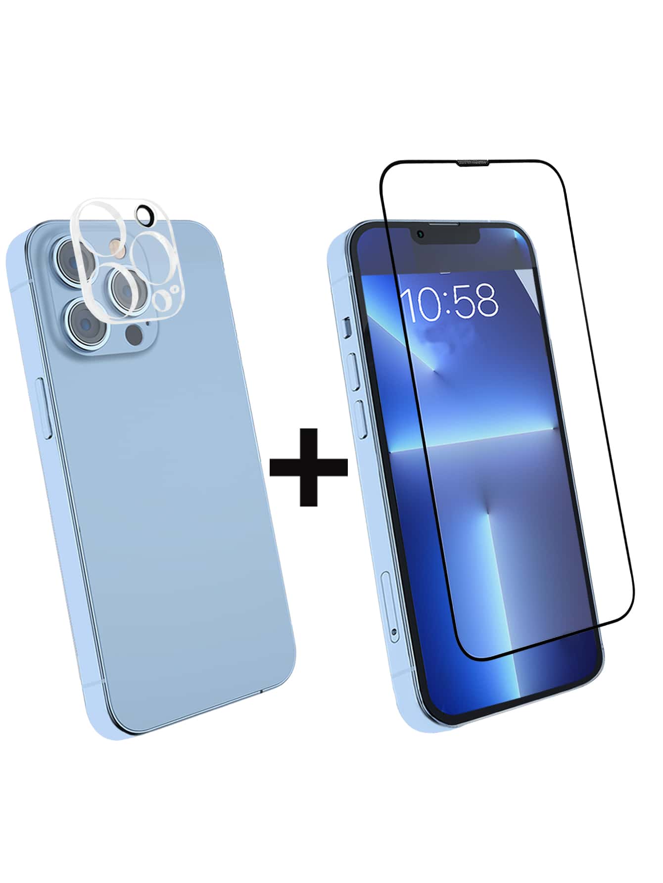 1入組鋼化膜手機保護膜和1入組鏡片膜適用於iphone - 無色 - 查看 1