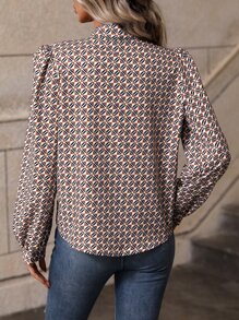 SHEIN LUNE Áo sơ mi nữ Nút phía trước Hình học Tất cả trên in Giải trí - Nhiều màu - Xem 2