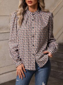 SHEIN LUNE Áo sơ mi nữ Nút phía trước Hình học Tất cả trên in Giải trí - Nhiều màu - Xem 5