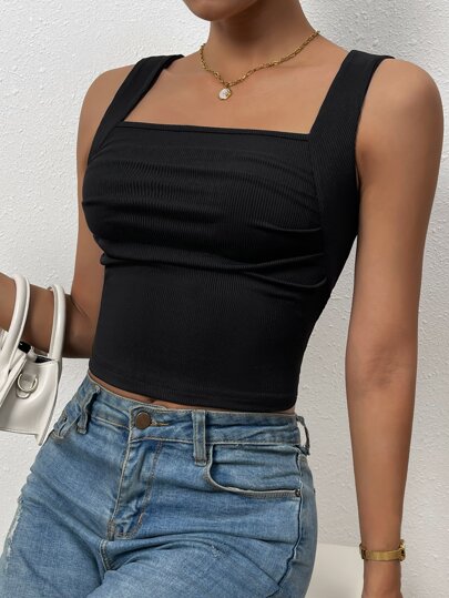 Canotta collo quadrato a costine