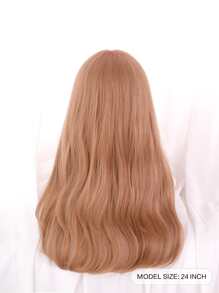 1 peluca larga rizada marrón con flequillo y fibra sintética resistente al calor, 24 pulgadas, natural y realista, perfecta para el uso diario - Marrón - Ver 4