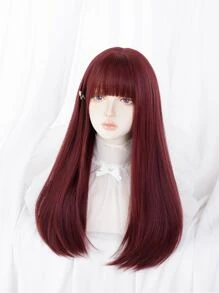 Tóc giả tổng hợp dài thẳng có mái bằng - Màu Hoa hồng đỏ - Xem 6
