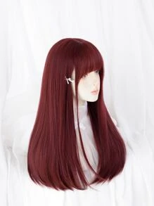 Tóc giả tổng hợp dài thẳng có mái bằng - Màu Hoa hồng đỏ - Xem 8