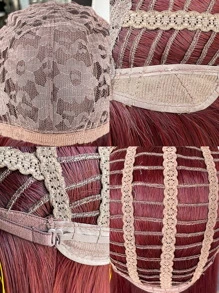 Tóc giả tổng hợp dài thẳng có mái bằng - Màu Hoa hồng đỏ - Xem 9