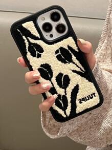 Flower Pattern Plush Phone Case - Multicolor - View 3