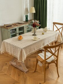 1入組流蘇裝飾鏤空桌布 - 卡其色 - 查看 1
