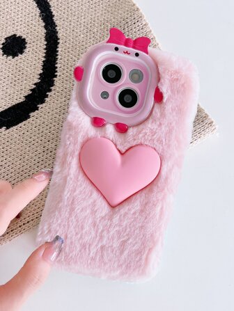 愛心裝飾長毛絨手機殼