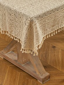 1入組流蘇裝飾鏤空桌布 - 卡其色 - 查看 7