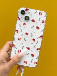 Mushroom & Leaf Pattern Phone Case - Black and White - View 1