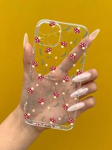 Mushroom & Leaf Pattern Phone Case - Black and White - View 2