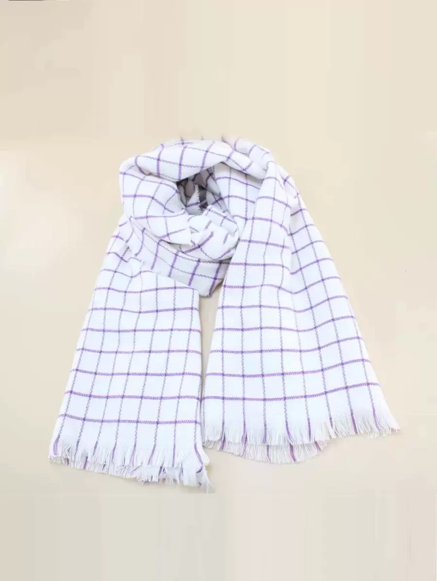 Plaid Pattern Raw Trim Scarf - Multicolor - View 1