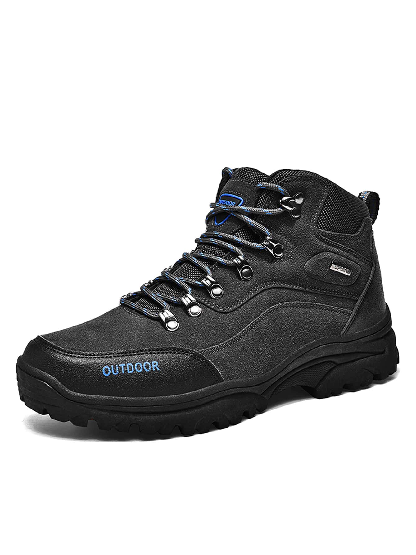 Men Letter Patch Decor Lace-up Front Hiking Boots - Dark Grey - View 1