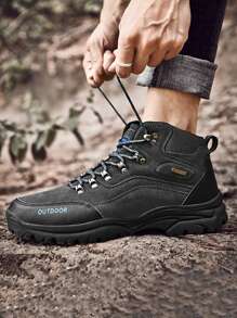 Men Letter Patch Decor Lace-up Front Hiking Boots - Dark Grey - View 2