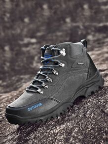 Men Letter Patch Decor Lace-up Front Hiking Boots - Dark Grey - View 3