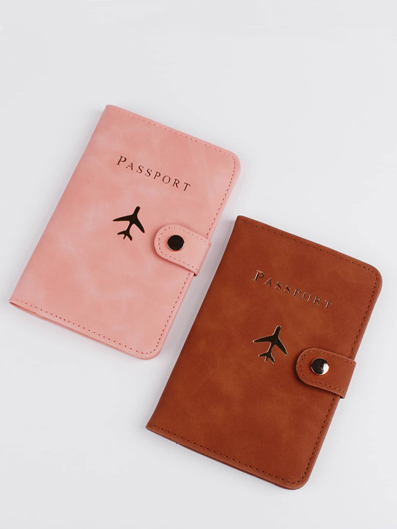 2 piezas Casos de pasaporte de color metálico avión & con estampado de letra - Multicolor - Ver 1