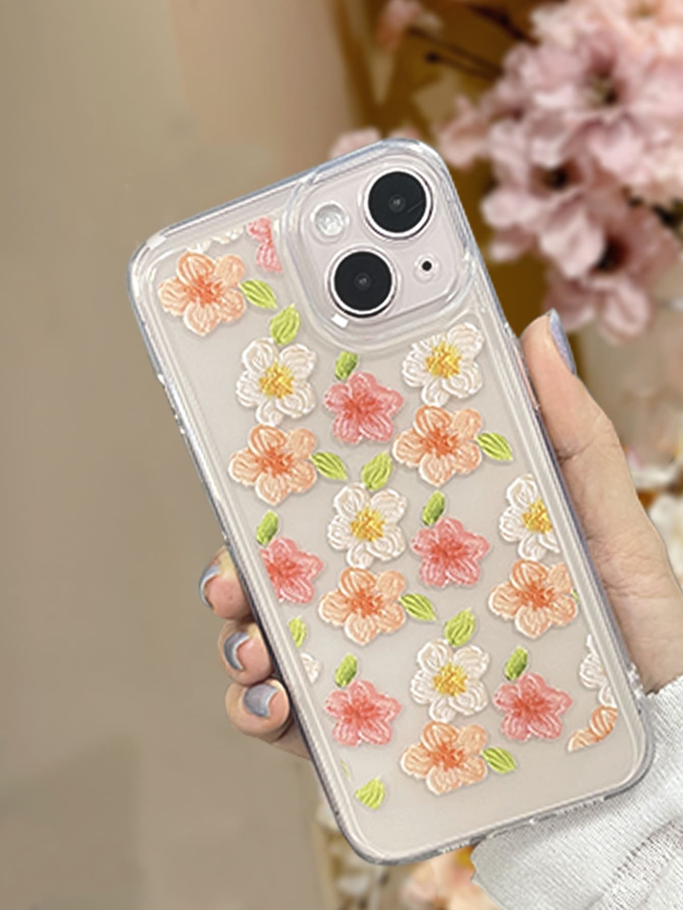 Vỏ điện thoại trong suốt in hoa - Nhiều màu - Xem 1