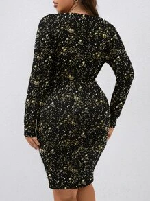 SHEIN Clasi Vestido bajo cruzado con estampado de galaxia ribete con encaje - Negro - Ver 2