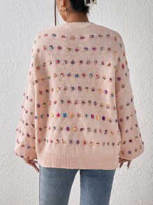SHEIN Essnce Jersey de hombros caídos de punto de palomita de maíz - Rosa coral - Ver 2
