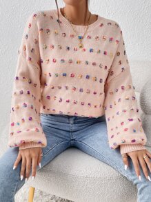 SHEIN Essnce Jersey de hombros caídos de punto de palomita de maíz - Rosa coral - Ver 4